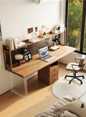 实木双人书桌书架一体条桌子电家用AZT简约代脑桌现卧室阅读长学