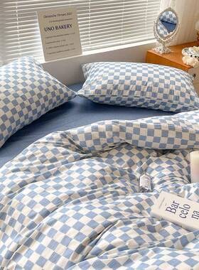 A5LF87J98M8in棋盘格蓝色套简套约上四件床被套三件学生