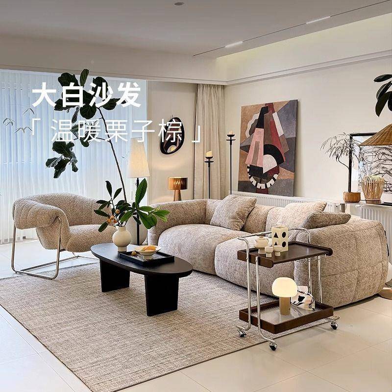 大白沙发小户式型法复古棕色奶油客厅别墅大风层三人位PTK布平艺