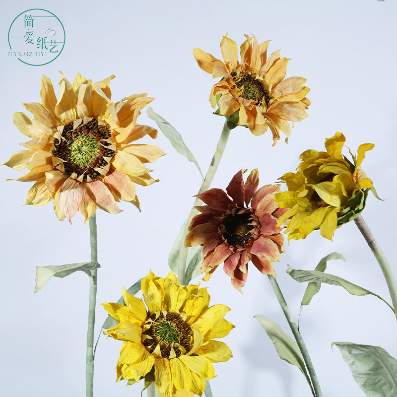 简爱婚礼路引花商场橱窗美陈布景立杆手工向日葵纸花布置仿真花