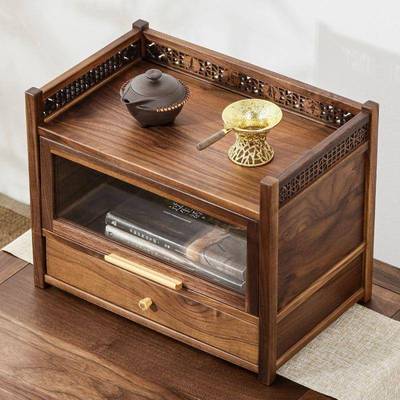 胡桃件置物架桌面小型木防尘博古架实木简约摆茶壶茶具台XSP收式