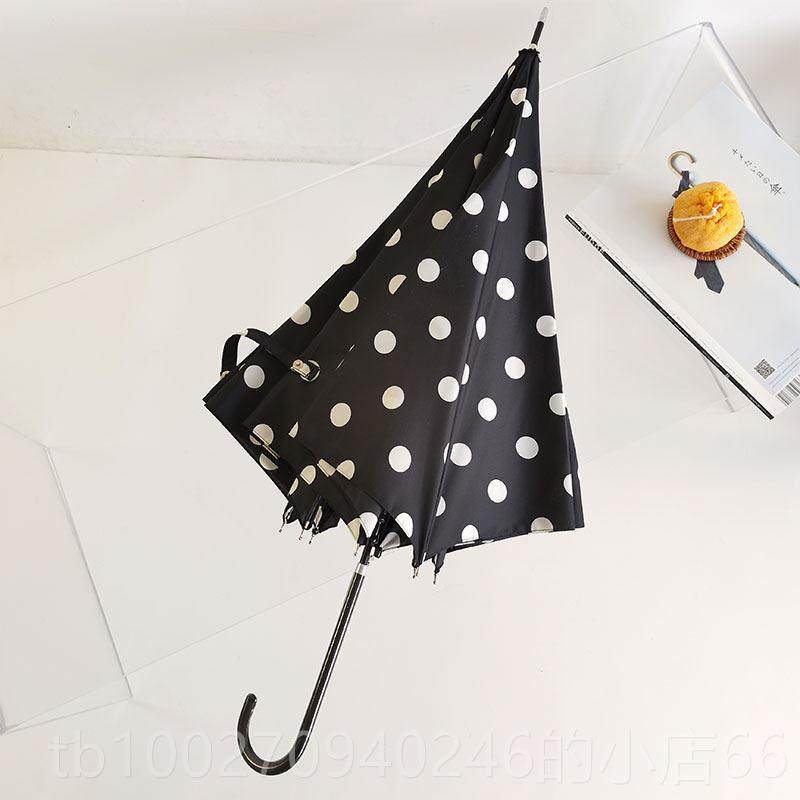 高档ISTELLA日长系大波点黑柄白圆点半自动超轻伞晴雨伞直柄伞小M