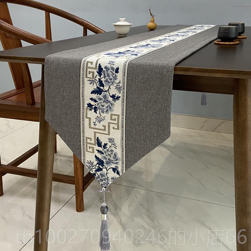 高档茶新中式桌几旗禅茶席台麻布艺轻奢高端长条茶桌意布茶桌垫布