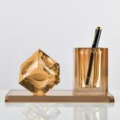 高档高档水晶筒笔摆组合艺术家居办公饰饰商务礼品笔筒摆件定装 制