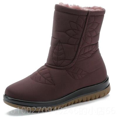 高档女雪地靴女冬季短靴加保绒暖妈妈棉鞋水防滑中老年大尺码平底