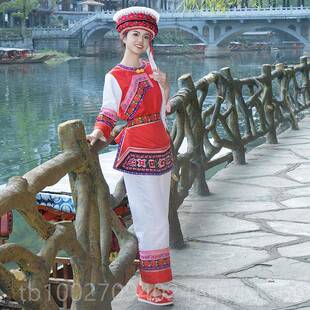 高档新出款白族服装女人演服红色云数南成大理白族舞蹈服少民族风