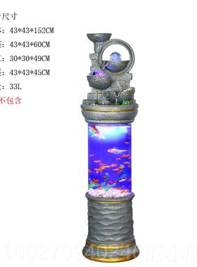 高档高山流水喷水景艺圆柱鱼缸客厅落地风车摆件水泉轮加湿装器饰