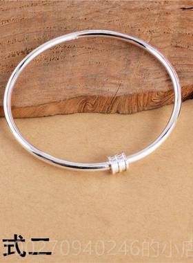 高档足银999纯银手镯女闭口可以穿西简约时尚网空心计手东环小众