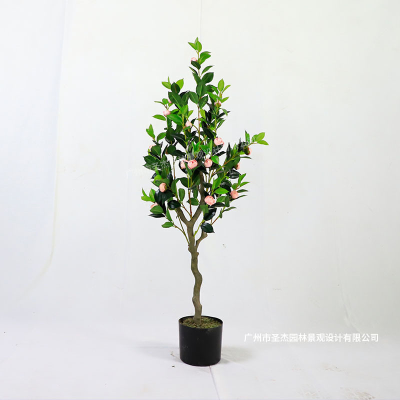 仿真茶花树PE手感叶酒店婚庆造景室内家居落地摆件背景装饰盆栽