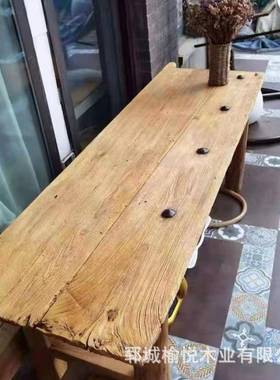 板老榆木门板旧木吧复怀旧民宿QFB家台具古风化茶桌茶台旧木板窗