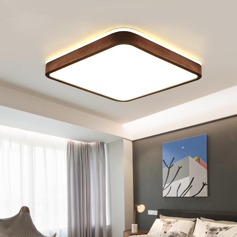 新中式吸顶灯实木l厅d卧381室灯胡桃木具灯e饰客灯长方形现灯代简