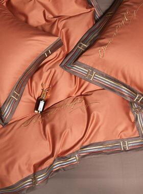 高双股母婴100支贡缎绒长棉四件套棉简约全纯端棉被套床单笠32512