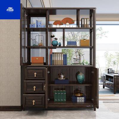 新中式乌金木玄柜现代厅柜客厅隔断柜关入QHZ户间进轻奢屏门风储