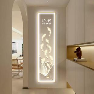 新XY860880中式关装饰九鱼图画电子时钟挂墙细长条钟表挂钟2客厅2