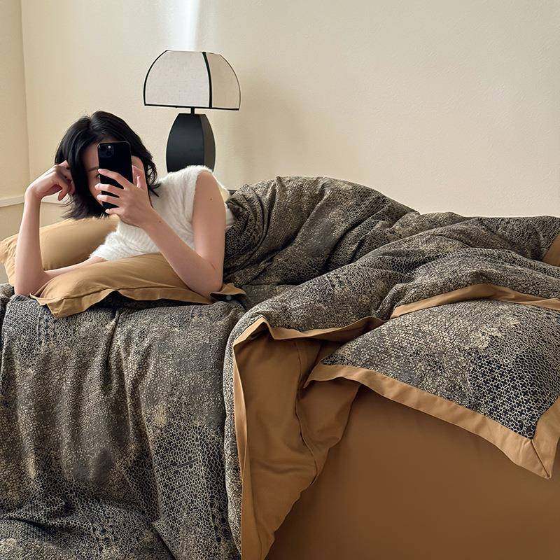 轻奢复S古10杰米全棉磨毛大提花重工单艺款四件套纯棉宽边拼角0床