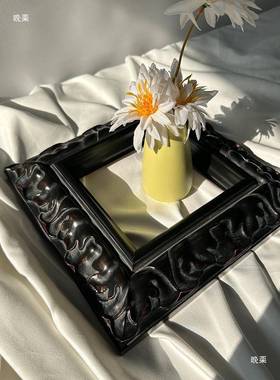 黑色巴洛克风tj#sdlol木框框油实画框画相框镜复古摆件