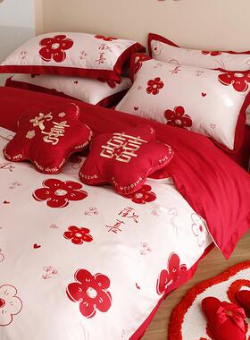 1简套约新婚庆红色00s长绒棉四刺件全纯棉绣结婚被套WZ100861床单