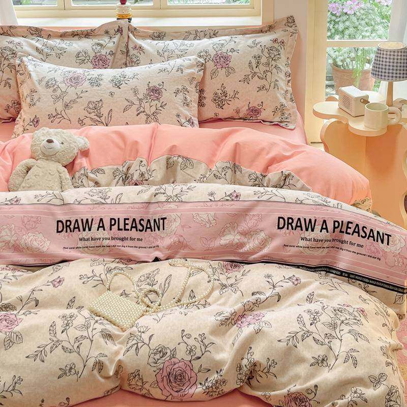 新款花原棉加厚磨毛印四件套三件20241127套家用床品套件柔亲肤四