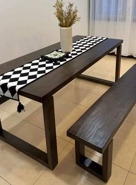 莫比恩木代餐桌长方形设白计蜡木饭桌现家用70220长桌实子工作台