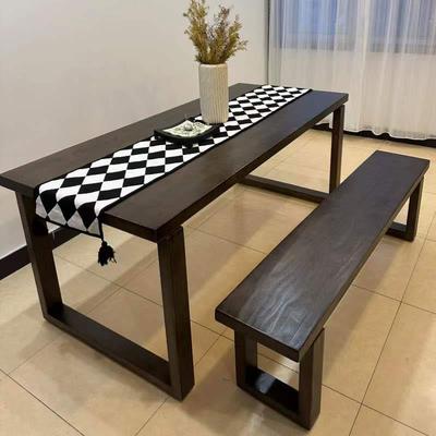 莫比恩木代餐桌长方形设白计蜡木饭桌现家用70220长桌实子工作台