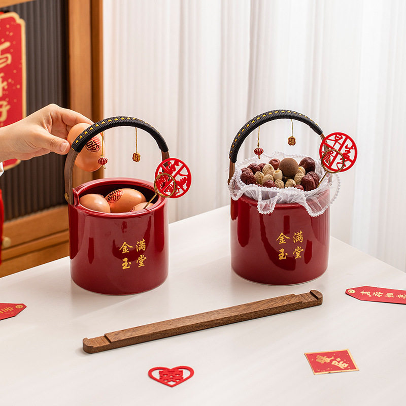 红色婚庆子孙桶嫁妆陪嫁早生贵子