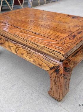 老木全实窗木炕桌子炕几吃SPV饭桌中榆式古典飘桌榻榻米桌做旧田