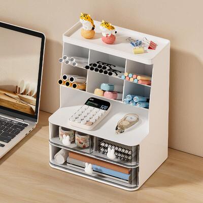 2069塑料创意容量笔筒透明屉收纳盒儿摆童女孩学生办大公抽室桌面