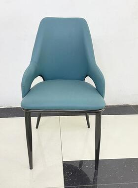 奢家轻用现代简约舒OOD适透气椅子铁艺皮高靠背椅极革简风