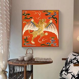 玄如虎画添翼画NIU关中式 饰新形墙 柜挂发中国风寓意好方沙背景装