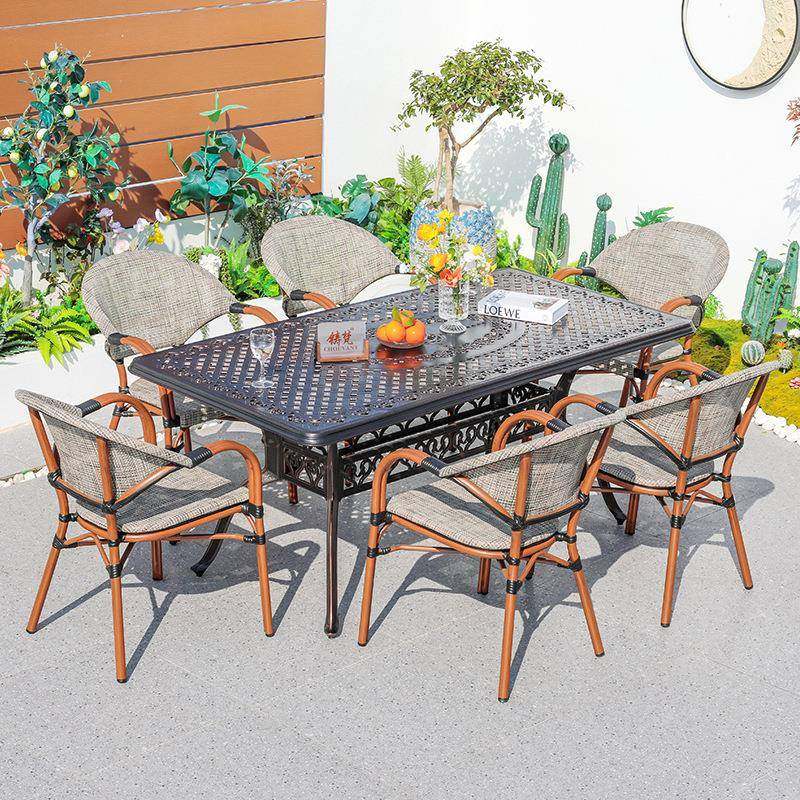 户外台桌椅花园皇茶网布桌室外露天阳水椅套装防腐防网布椅铸铝桌