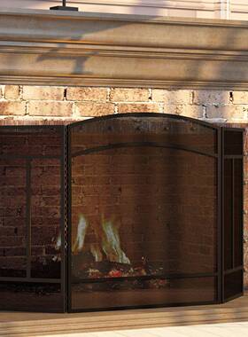 热款美式复古艺壁炉金铁属壁罩炉屏护风双PF01-TK6开门防栏