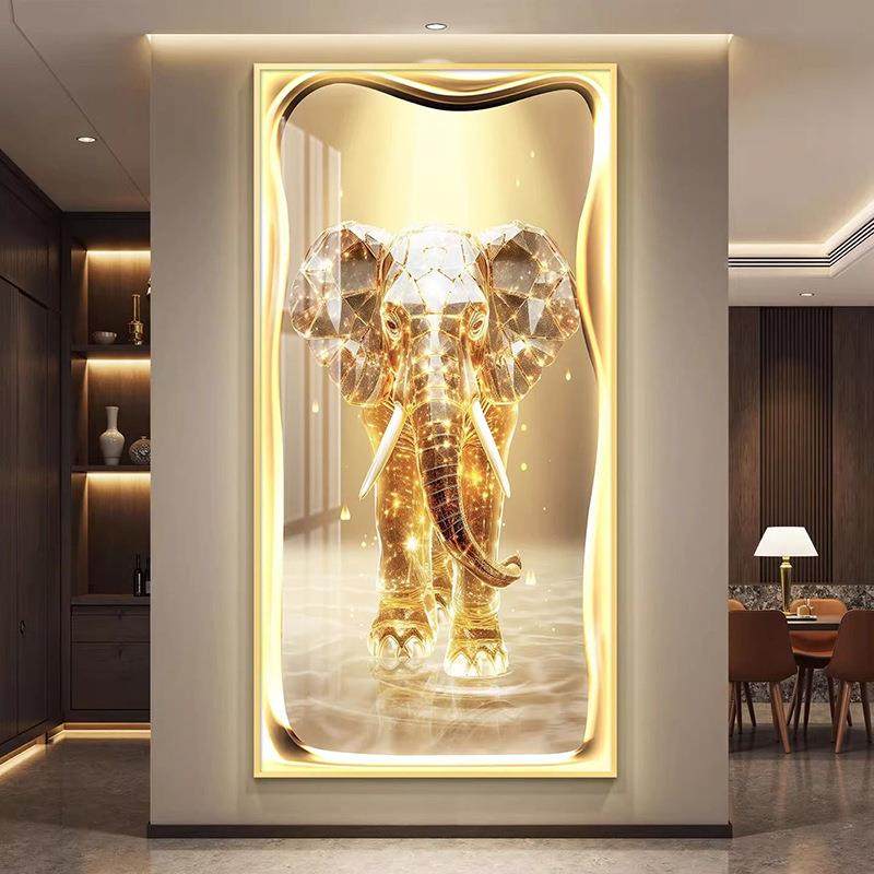 大象轻l画ed带灯入户现玄关奢装饰走廊过道挂画壁画简约HAE代寓意