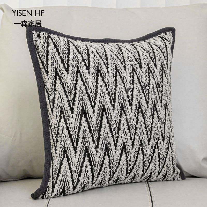 一森黑白人字纹包枕肌理边套沙发靠垫抱板房软装样方枕现代YBM简