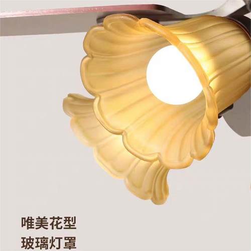 式餐厅客厅风扇灯无品牌/一体吊扇卧室灯美玻璃复古花纹中山灯具