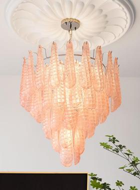 法式中古16293玻客厅布吊灯别墅复式楼梯瀑水晶厅璃意式轻奢餐厅