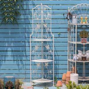 阳台铁艺多层转角示花架落地户院外庭花园直角墙置物架靠F7655887