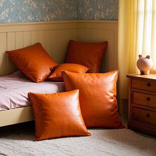 皮革发枕高档轻奢店沙靠背座椅靠垫白鹅绒147抱枕酒套客抱厅沙发