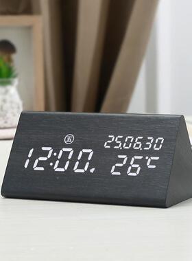 复古木质意闹钟LED时静音电子钟创床头客other钟厅座钟摆件夜光钟