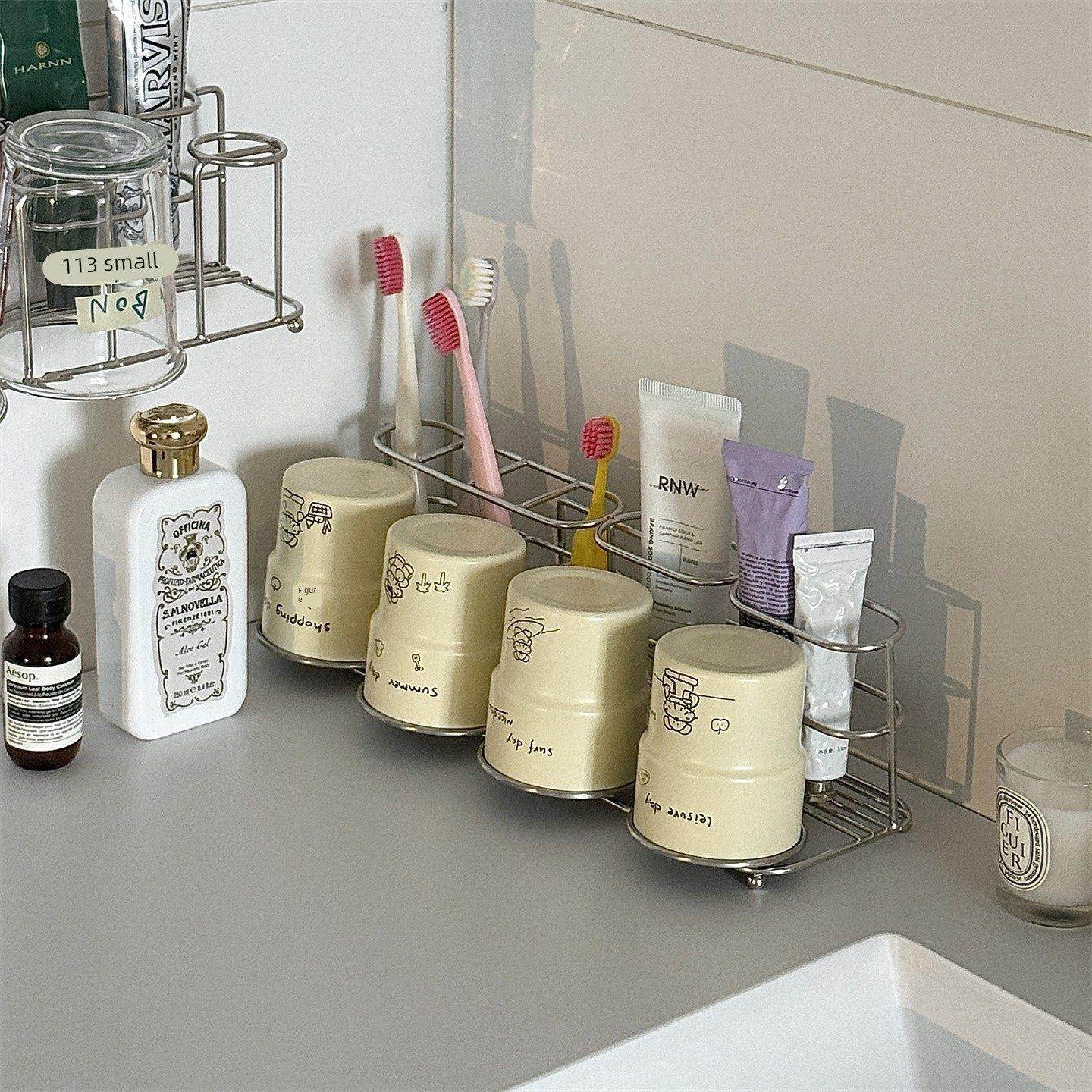 304不锈钢漱口杯架壁挂式电动牙刷牙膏置物架免打孔倒挂墙沥水架