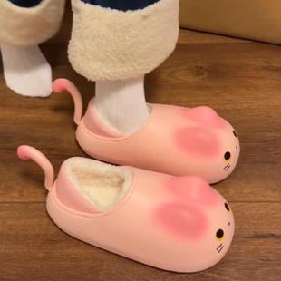 包跟卡通猫猫防水防滑厚底保暖棉鞋 可爱棉拖鞋 女外穿秋冬2025新款