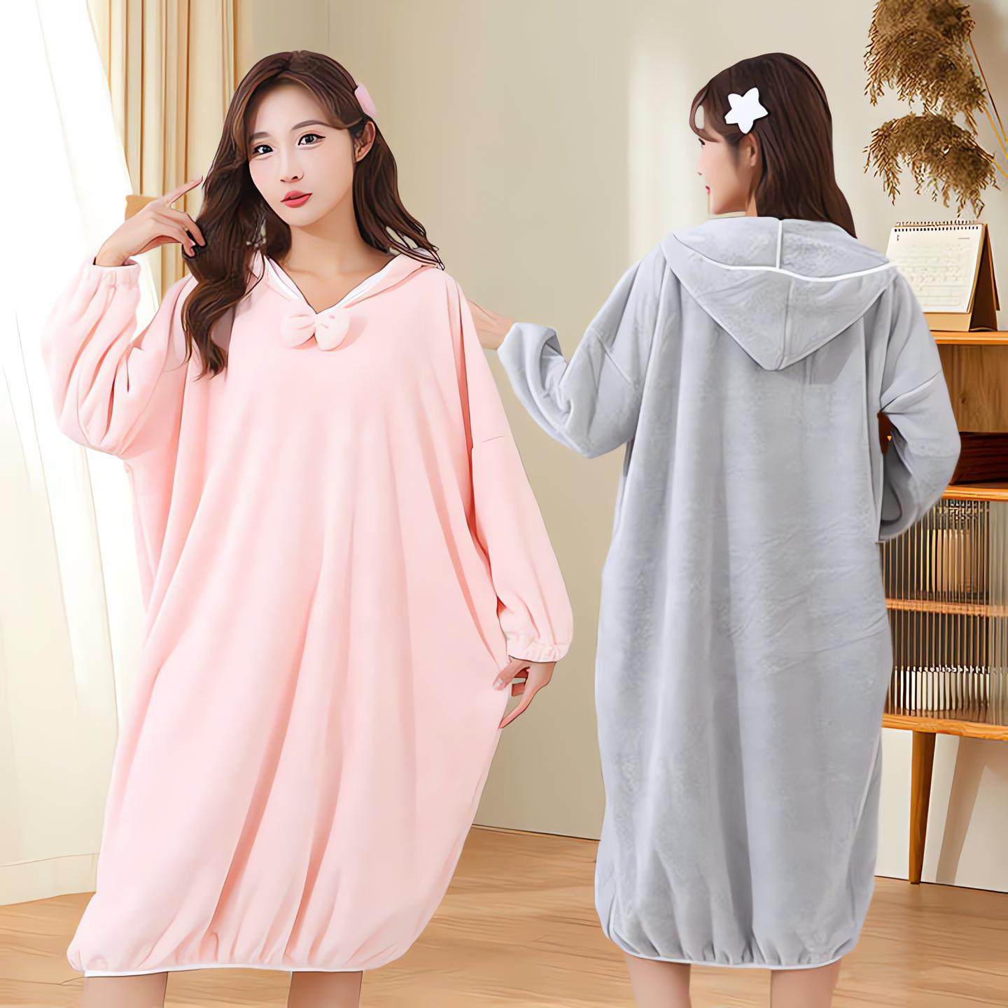 洗完澡穿的浴袍！懒人三合一浴袍全棉珊瑚绒可穿式带帽秒吸水速干