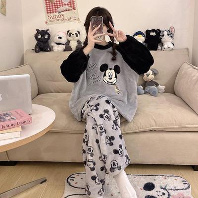 日本珊瑚绒睡衣女2025新款秋冬款法兰绒加绒可外穿甜美家居服套装