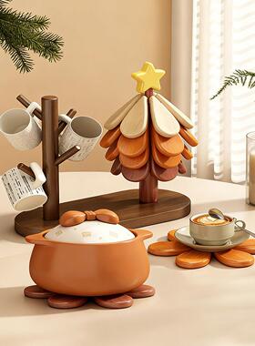 创意森屿暖杉桌面摆件木质隔热垫餐桌防烫垫杯垫杯家居架收纳架