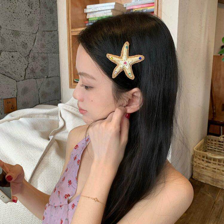 蓝色海星发夹边夹侧边超好看浏海夹子甜美海边度假氛围感拍照发饰