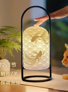 泉41159州瓷小电夜充氛围陶灯轻奢卧室创意新灯中式夜灯摆件乔迁