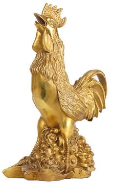 杨记十二生肖铜0117鸡铜福字金金钱花鸡采花铜鸡荷钱鸡