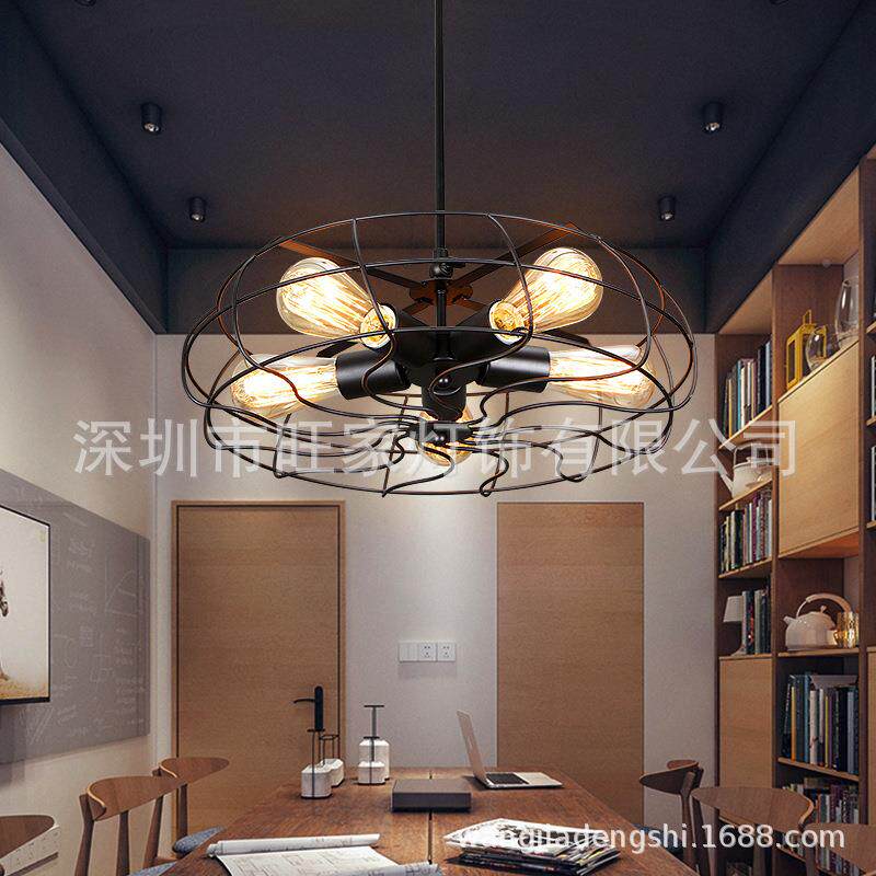 美式复古铁艺风扇吊灯厅餐酒厅卧室台店铺创A意吧客艺术铁艺吊灯