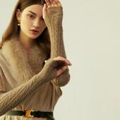 秋古冬新款 套袖 女士山羊绒复绞花ZGB针织羊绒保长手款 套暖长款