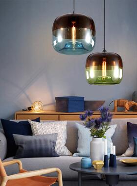 意现代简约个彩色玻璃吊灯餐厅48781咖啡厅吧酒吧台吊灯创性客厅