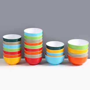 10个装8密小LNL碗双料色食堂快餐米A饭碗商用仿瓷汤碗粥碗火锅蘸